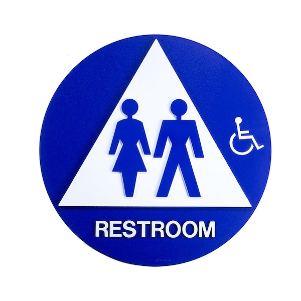 Bcf 12 x 12, Unisex Door Sign, Circular With Triangle Print, Picture, Text & Raised Handicapped Symbo SBH12U-BLUE-2 - main